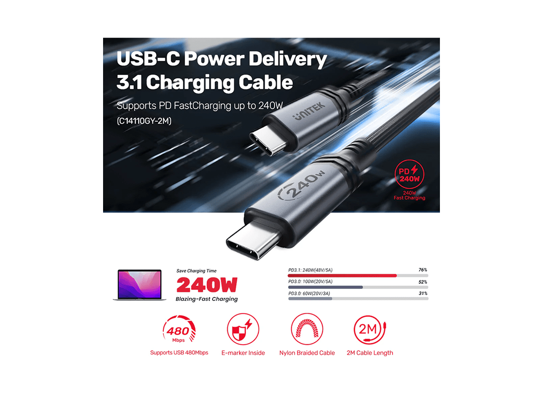 Unitek USB-C Power Delivery 3.1 Charging Cable 2M in Qatar Unitek USB-C Power Delivery 3.1 Charging Cable 2M in Qatar